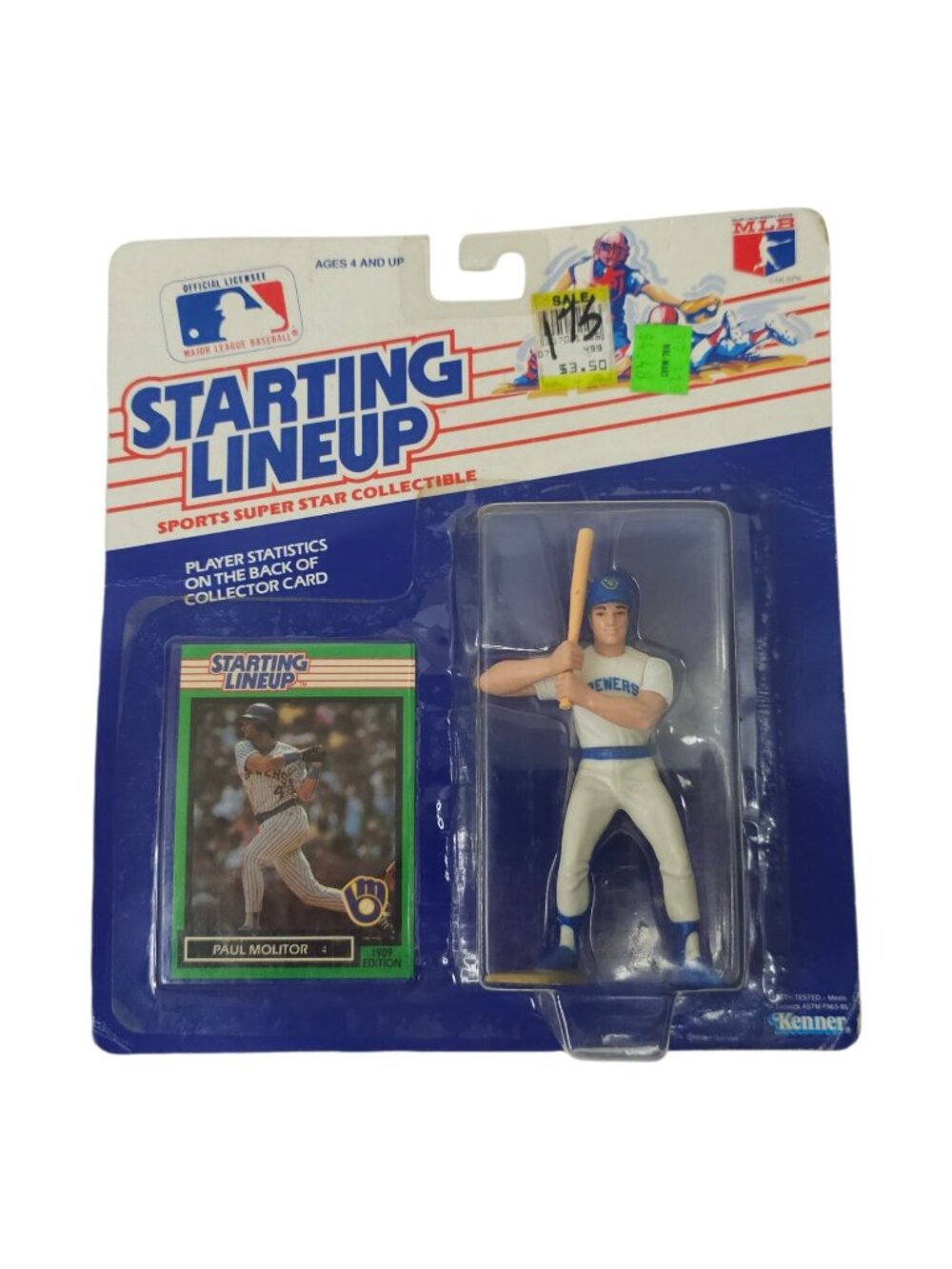 1990 Kenner Starting Lineup Paul Molitor MLB Milwaukee Brewers Figure Card NOC